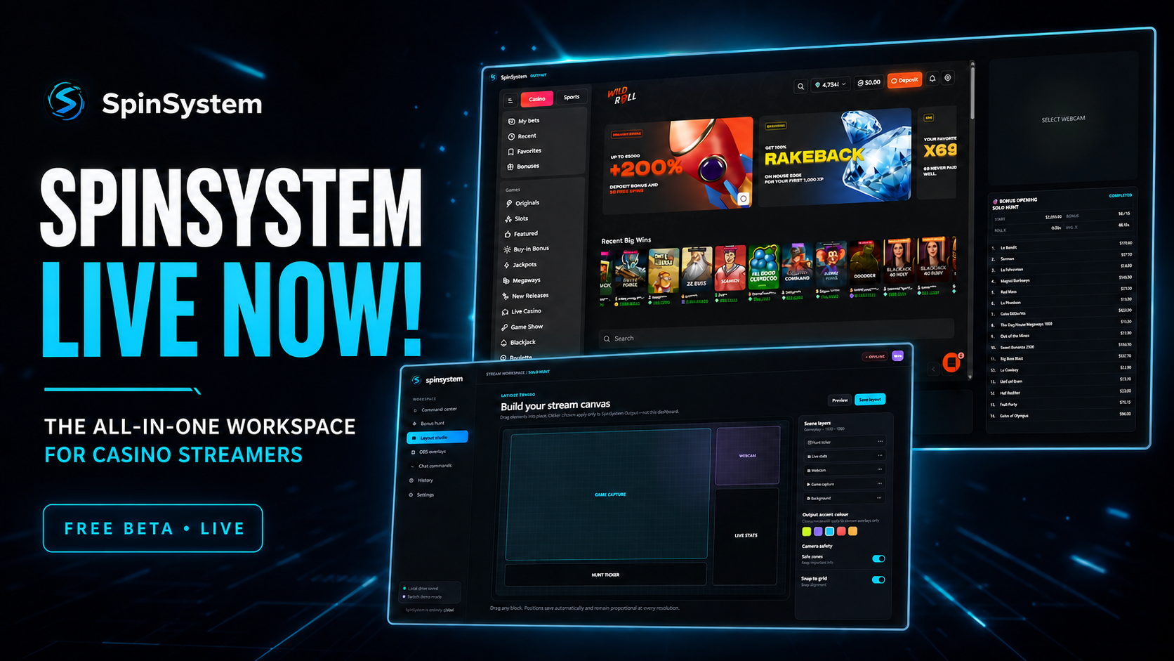 SpinSystem app and layout studio preview